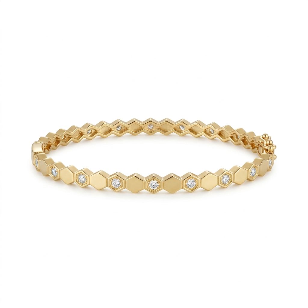 Bracelet Jonc "Alvéole Slim" – Géométrie Dorée & Cristaux