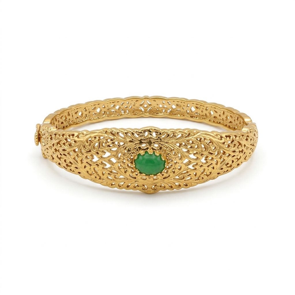 Bracelet "Palais Royal" – Manchette Ciselée & Pierre Émeraude