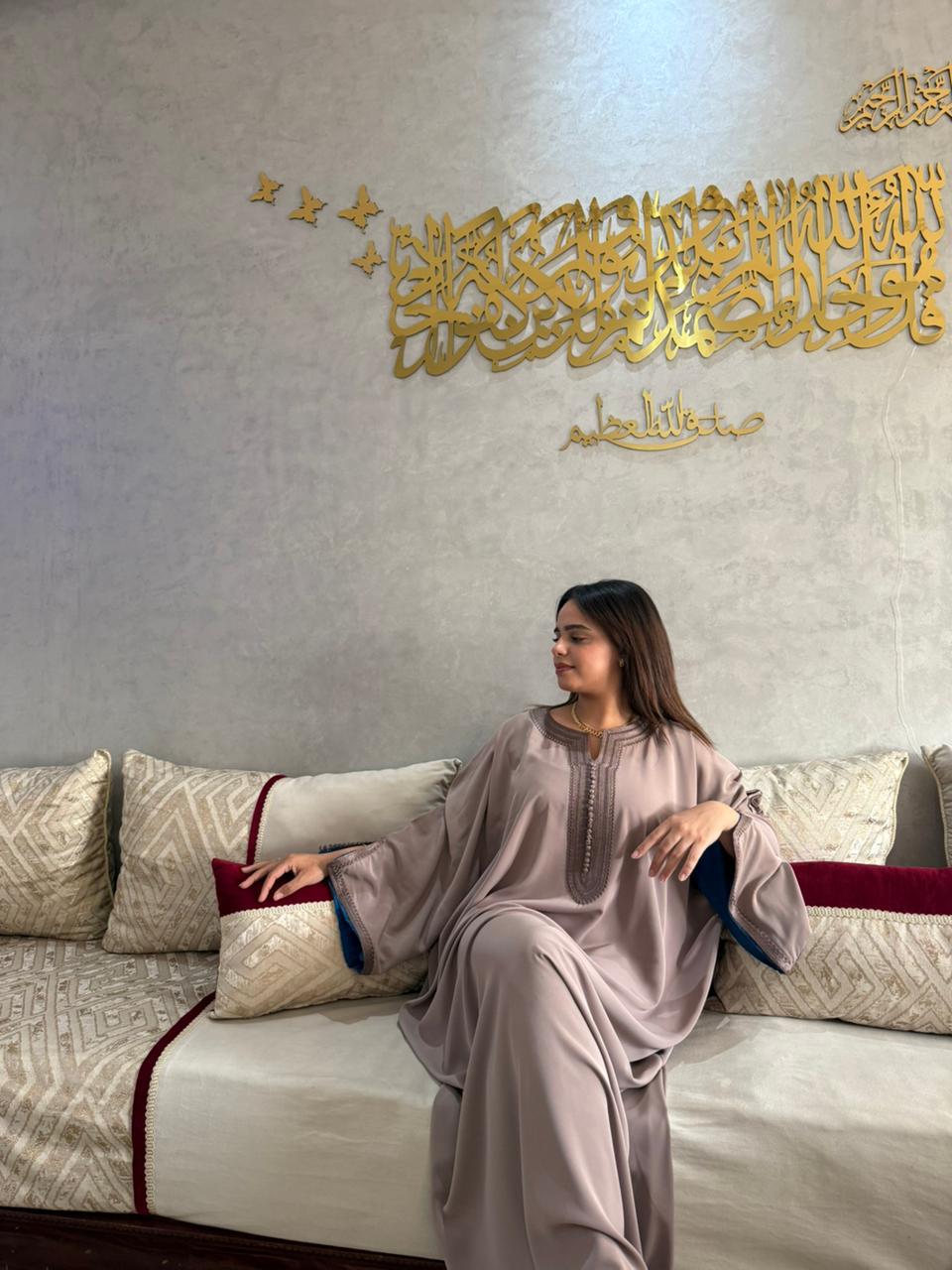 Caftan Selma – Taupe et bleu canard – vue 2