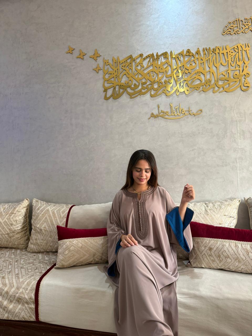 Caftan Selma – Taupe et bleu canard – vue 5
