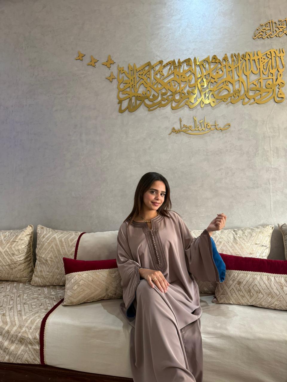 Caftan Selma – Taupe et bleu canard