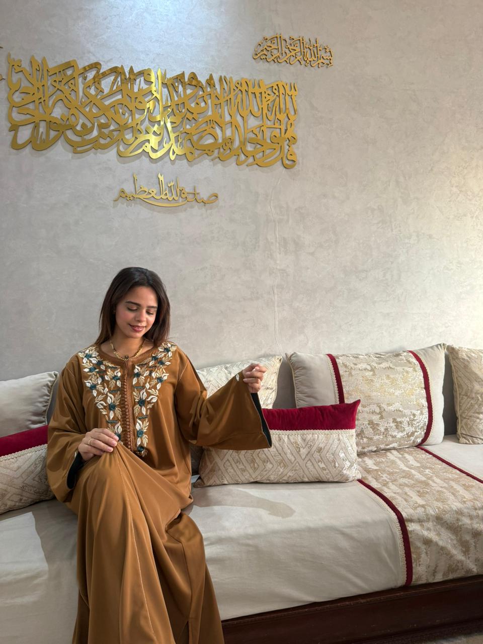 Caftan Inès – Marron chocolat floral – vue 4