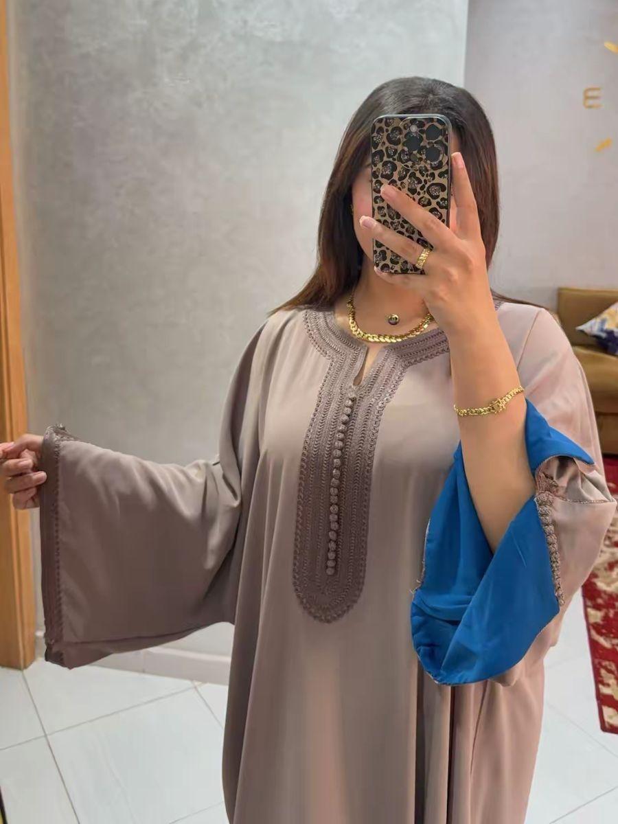 Caftan Selma – Taupe et bleu canard – vue 6