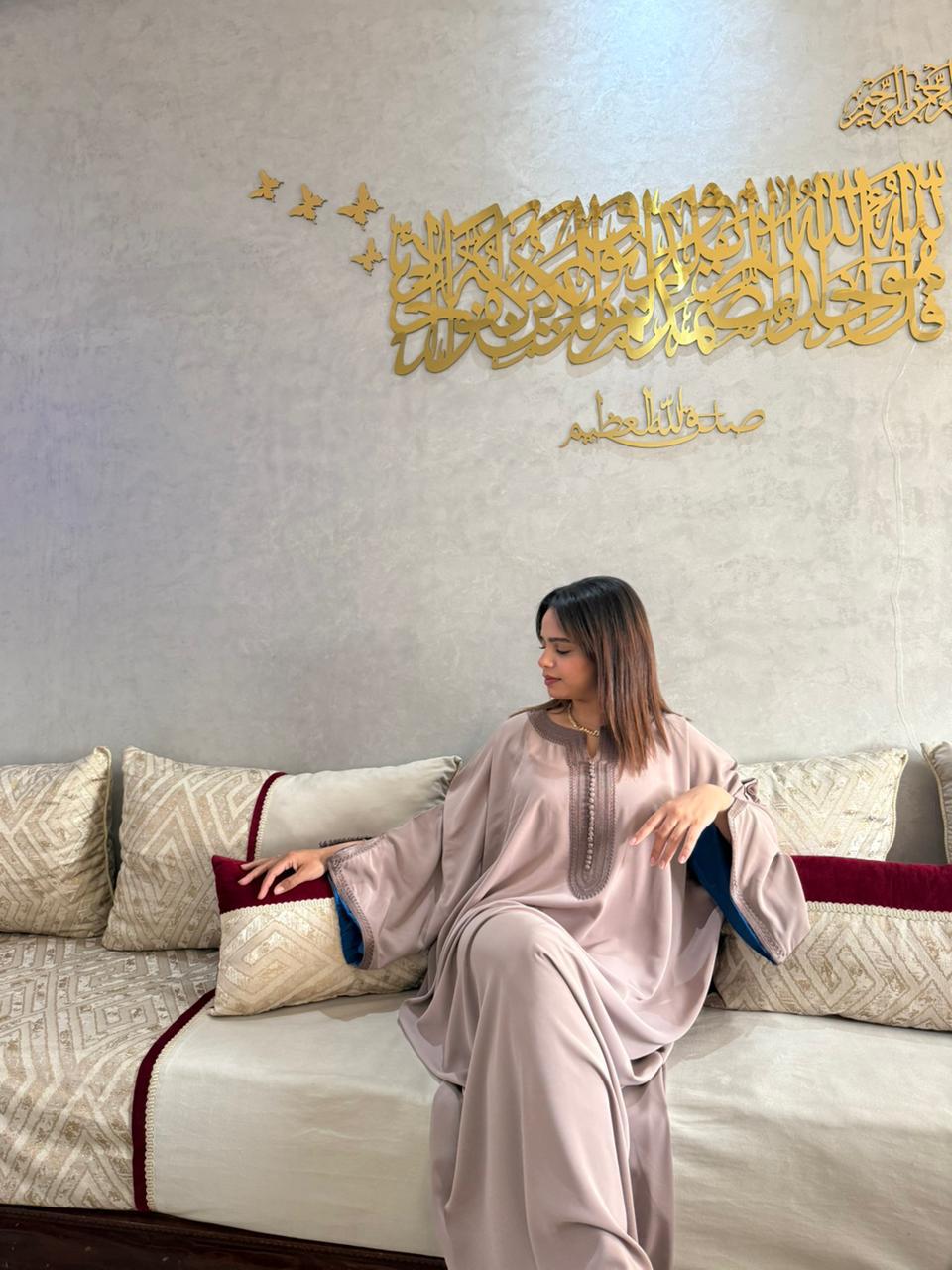 Caftan Selma – Taupe et bleu canard – vue 3